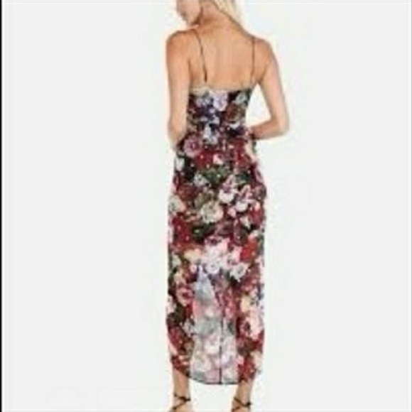 Express floral metallic detail faux wrap front spaghetti strap dress ❤️ - Picture 3 of 8